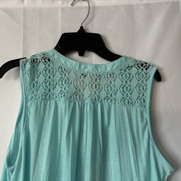 Sleeveless Teal Tank Top Eyelet Lace Top Women's M Button Up Front TieBy Inspire - Picture 6 of 8